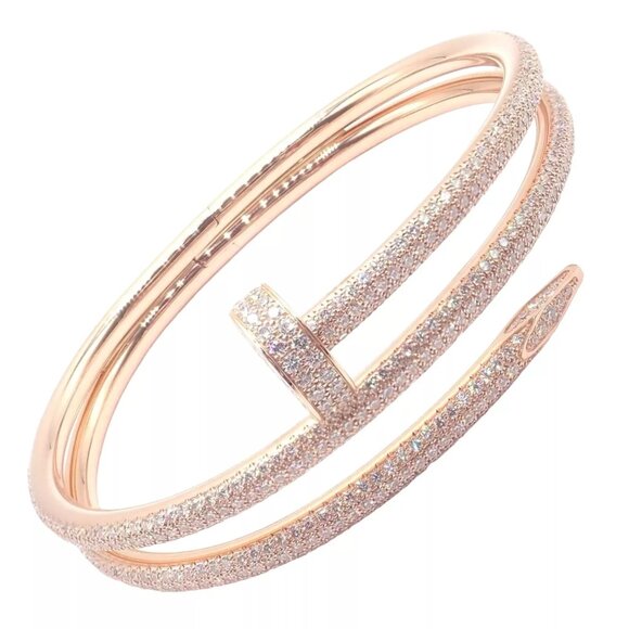 Cartier Juste un Clou Nail 18k Rose Gold Diamond Bangle Bracelet Size 16 Paper - Picture 1 of 13